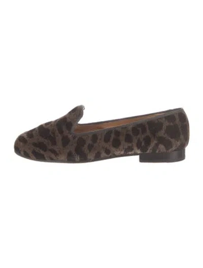 Pre-owned Stubbs & Wootton Velvet Animal Print Loafers In Brown
