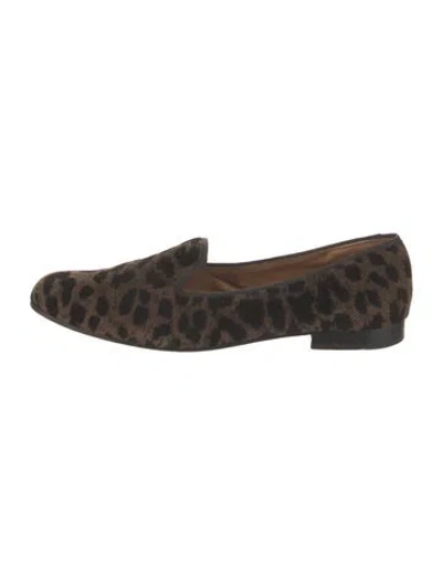 Pre-owned Stubbs & Wootton Velvet Animal Print Loafers In Brown