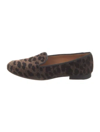 Pre-owned Stubbs & Wootton Velvet Animal Print Loafers In Brown