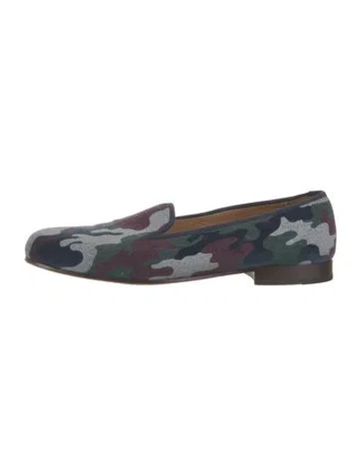 Pre-owned Stubbs & Wootton Velvet Camouflage Print Loafers In Blue/green