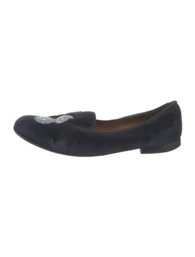 Pre-owned Stubbs & Wootton Velvet Embroidered Accent Flats In Blue