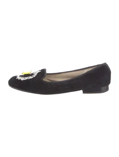 Pre-owned Stubbs & Wootton Velvet Embroidered Accent Flats In Multi