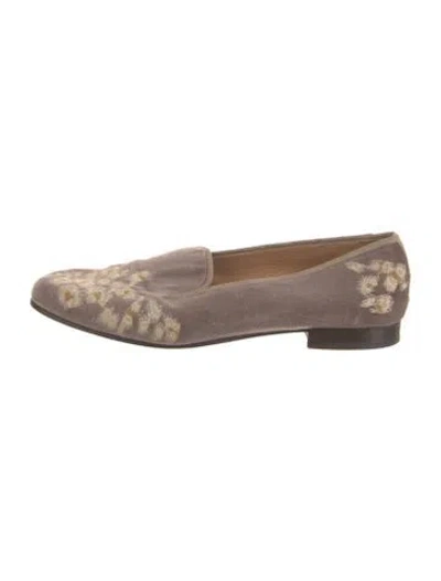 Pre-owned Stubbs & Wootton Velvet Embroidered Accent Flats In Neutral