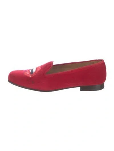 Pre-owned Stubbs & Wootton Velvet Embroidered Accent Loafers In Red
