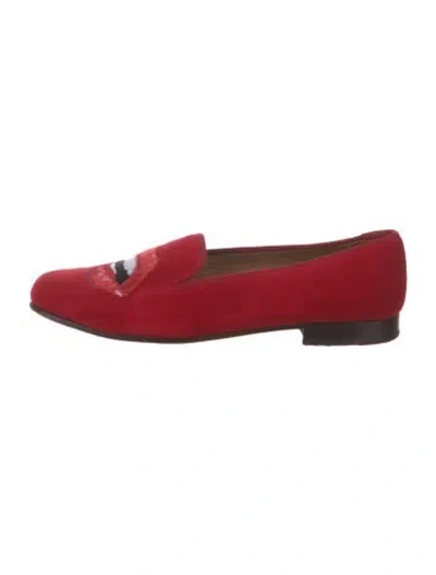 Pre-owned Stubbs & Wootton Velvet Embroidered Accent Loafers In Red