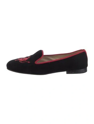 Pre-owned Stubbs & Wootton Velvet Embroidered Accent Loafers In Black