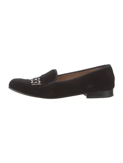 Pre-owned Stubbs & Wootton Velvet Embroidered Accent Loafers In Black