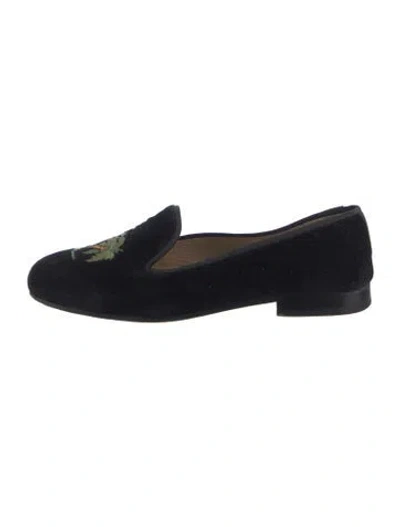 Pre-owned Stubbs & Wootton Velvet Embroidered Accent Loafers In Black