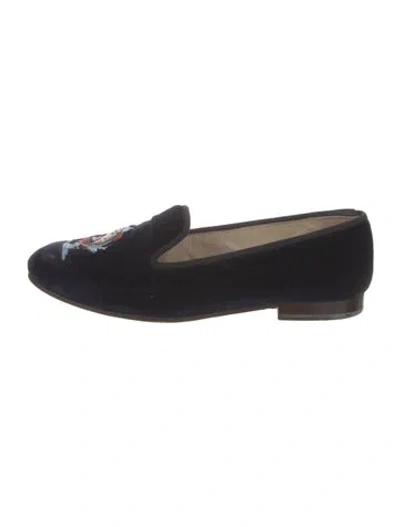 Pre-owned Stubbs & Wootton Velvet Embroidered Accent Loafers In Black