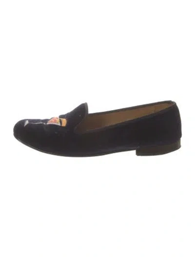 Pre-owned Stubbs & Wootton Velvet Embroidered Accent Loafers In Black