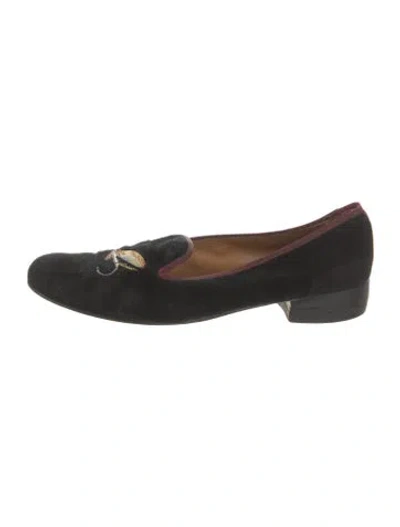Pre-owned Stubbs & Wootton Velvet Embroidered Accent Loafers In Black