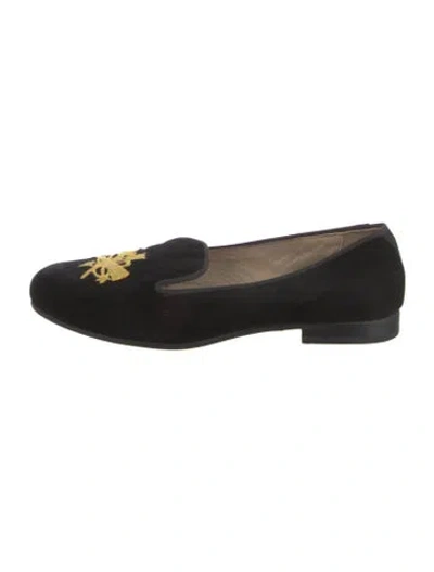 Pre-owned Stubbs & Wootton Velvet Embroidered Accent Loafers In Black