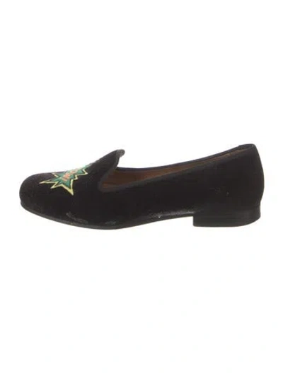 Pre-owned Stubbs & Wootton Velvet Embroidered Accent Loafers In Black