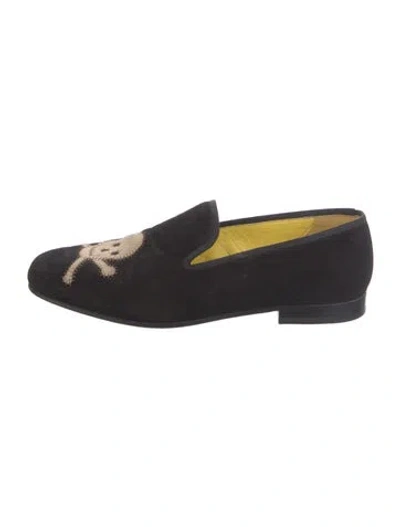 Pre-owned Stubbs & Wootton Velvet Embroidered Accent Loafers In Black