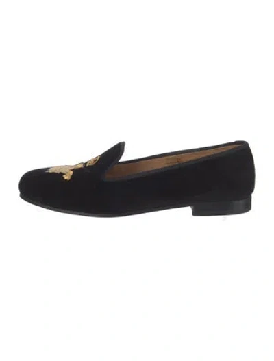 Pre-owned Stubbs & Wootton Velvet Embroidered Accent Loafers In Black