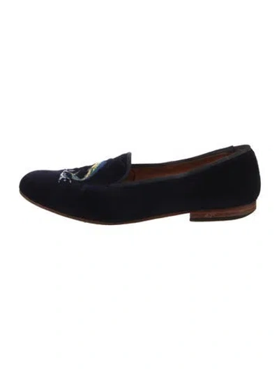 Pre-owned Stubbs & Wootton Velvet Embroidered Accent Loafers In Black