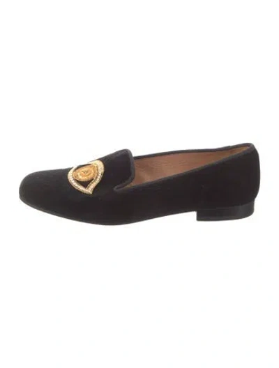 Pre-owned Stubbs & Wootton Velvet Embroidered Accent Loafers In Black