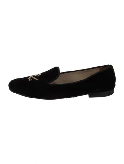 Pre-owned Stubbs & Wootton Velvet Embroidered Accent Loafers In Black