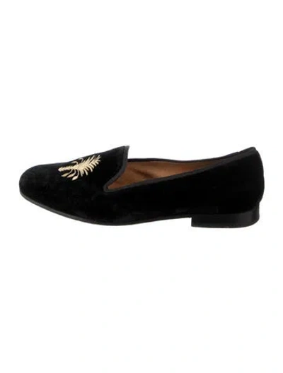 Pre-owned Stubbs & Wootton Velvet Embroidered Accent Loafers In Black
