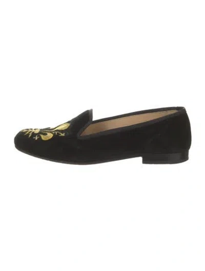 Pre-owned Stubbs & Wootton Velvet Embroidered Accent Loafers In Black