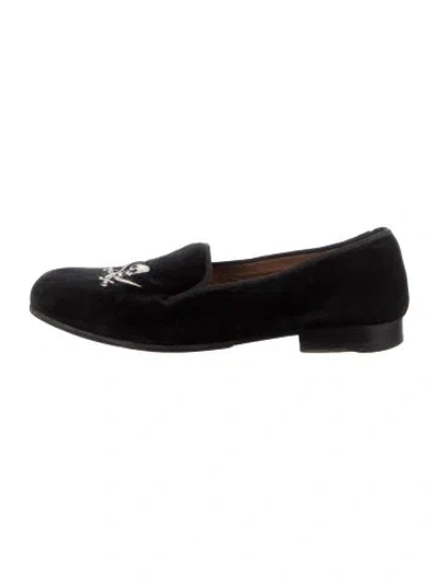 Pre-owned Stubbs & Wootton Velvet Embroidered Accent Loafers In Black