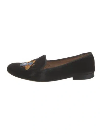Pre-owned Stubbs & Wootton Velvet Embroidered Accent Loafers In Black