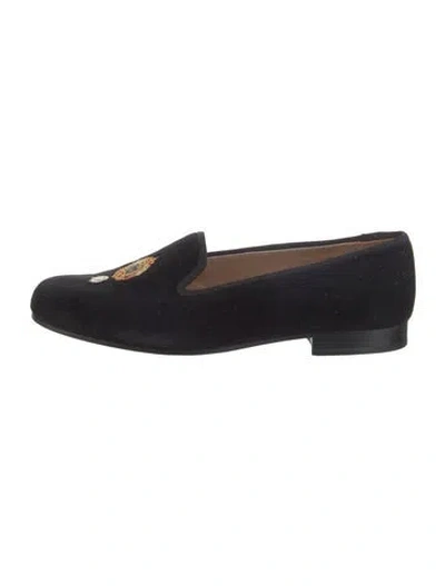 Pre-owned Stubbs & Wootton Velvet Embroidered Accent Loafers In Black