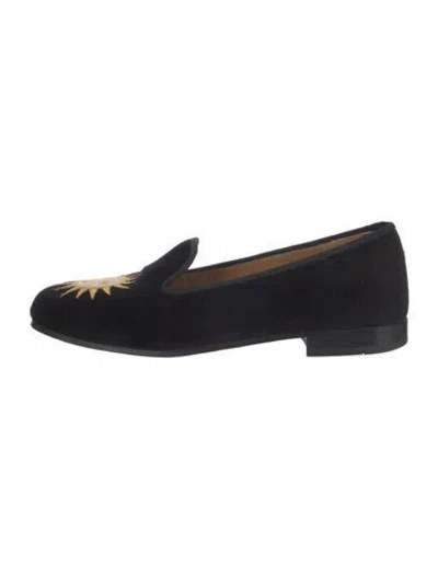 Pre-owned Stubbs & Wootton Velvet Embroidered Accent Loafers In Black