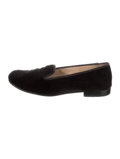 Pre-owned Stubbs & Wootton Velvet Embroidered Accent Loafers In Black