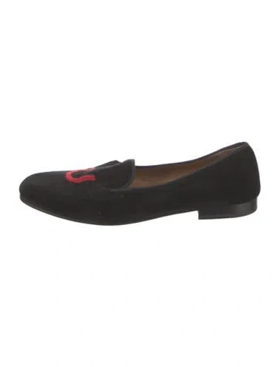 Pre-owned Stubbs & Wootton Velvet Embroidered Accent Loafers In Black
