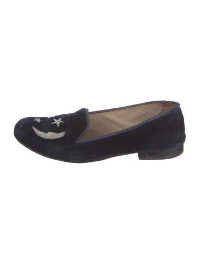 Pre-owned Stubbs & Wootton Velvet Embroidered Accent Loafers In Blue