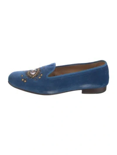 Pre-owned Stubbs & Wootton Velvet Embroidered Accent Loafers In Blue