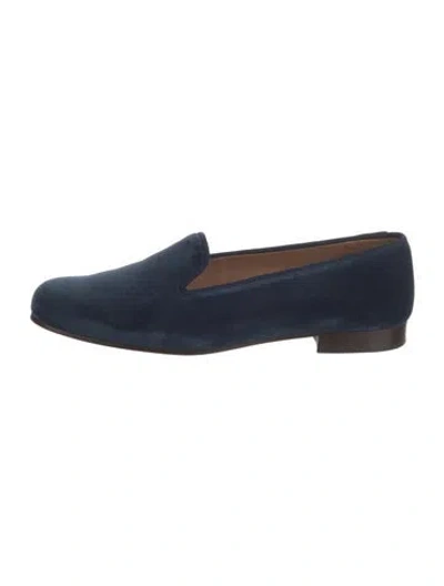 Pre-owned Stubbs & Wootton Velvet Embroidered Accent Loafers In Blue