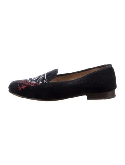 Pre-owned Stubbs & Wootton Velvet Embroidered Accent Loafers In Blue