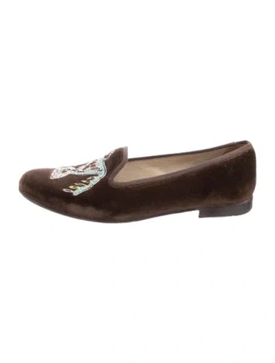 Pre-owned Stubbs & Wootton Velvet Embroidered Accent Loafers In Brown