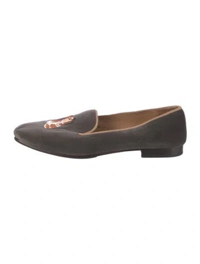 Pre-owned Stubbs & Wootton Velvet Embroidered Accent Loafers In Brown