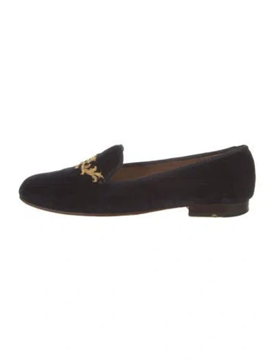 Pre-owned Stubbs & Wootton Velvet Embroidered Accent Loafers In Brown