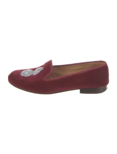 Pre-owned Stubbs & Wootton Velvet Embroidered Accent Loafers In Burgundy