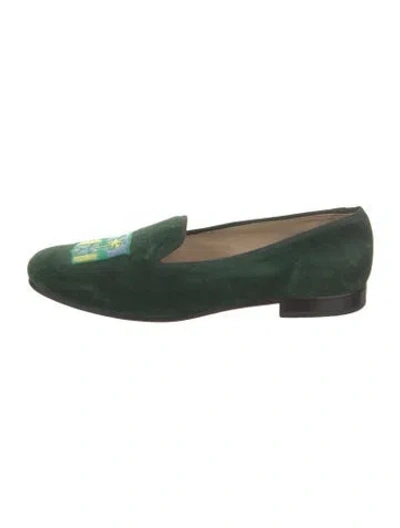 Pre-owned Stubbs & Wootton Velvet Embroidered Accent Loafers In Green