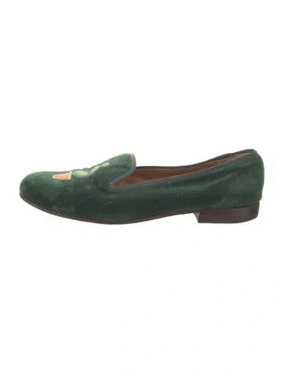 Pre-owned Stubbs & Wootton Velvet Embroidered Accent Loafers In Green