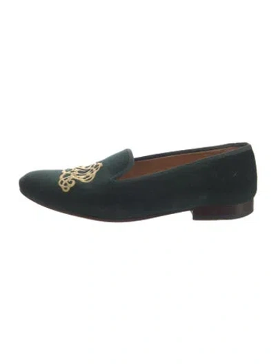 Pre-owned Stubbs & Wootton Velvet Embroidered Accent Loafers In Green