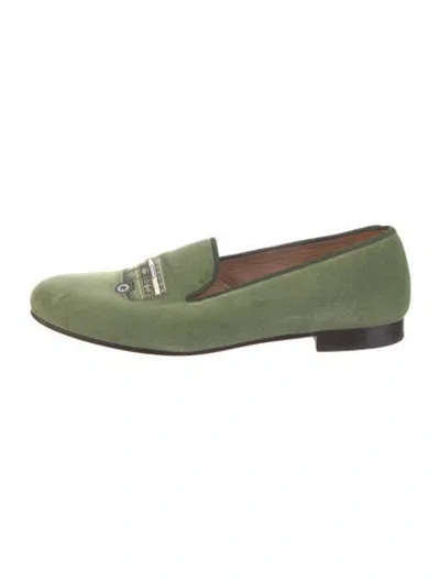 Pre-owned Stubbs & Wootton Velvet Embroidered Accent Loafers In Green