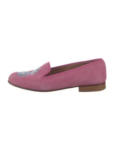 Pre-owned Stubbs & Wootton Velvet Embroidered Accent Loafers In Pink