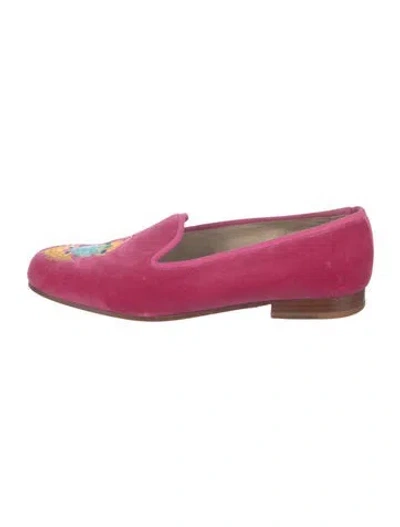 Pre-owned Stubbs & Wootton Velvet Embroidered Accent Loafers In Pink