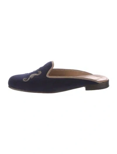 Pre-owned Stubbs & Wootton Velvet Embroidered Accent Mules In Blue