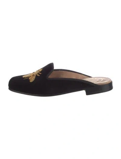 Pre-owned Stubbs & Wootton Velvet Embroidered Accent Mules In Blue