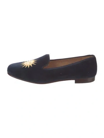 Pre-owned Stubbs & Wootton Velvet Embroidered Accent Slippers W/ Tags In Blue