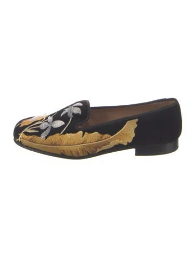 Pre-owned Stubbs & Wootton Velvet Floral Print Loafers In Black