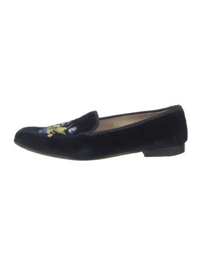 Pre-owned Stubbs & Wootton Velvet Floral Print Loafers In Blue