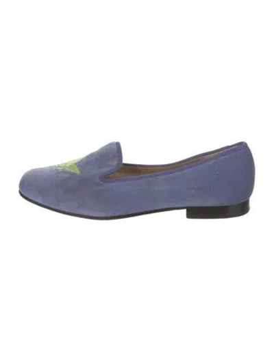 Pre-owned Stubbs & Wootton Velvet Floral Print Loafers In Blue